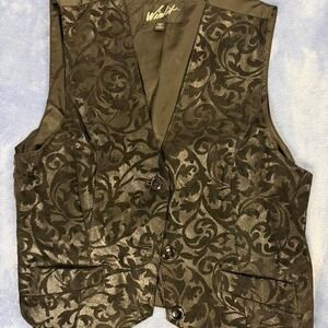 Vintage winlit black leather patterned vest with a vintage vibe women size L‎